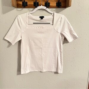 Ann Taylor Cream Square Neck Short Sleeve Top